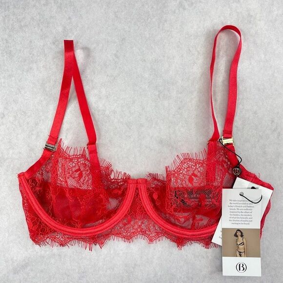 Bluebella Grace Bra Red Womens Size 30DD/E Lace Sheer Demi Bra Underwire NEW! - Picture 1 of 15